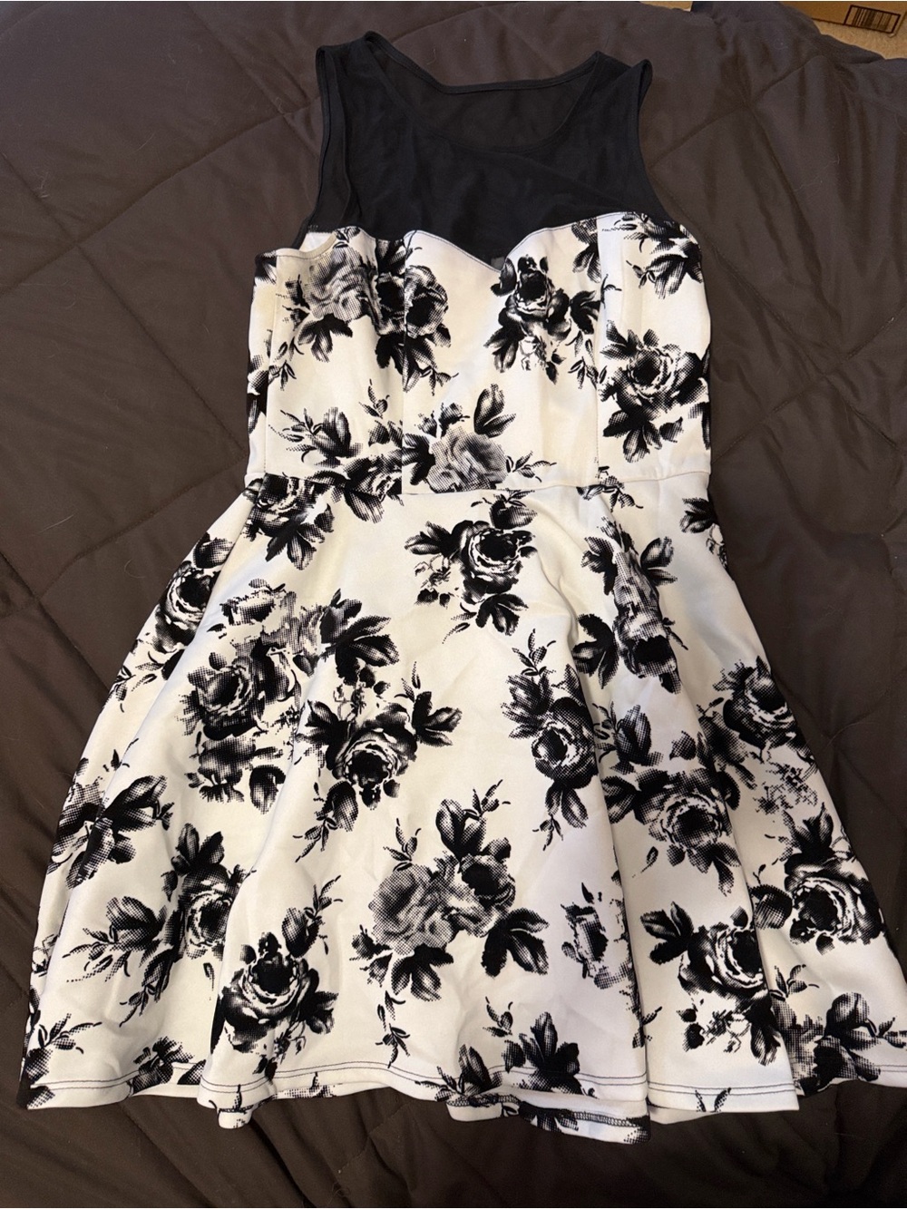 Trixxi Black and White Floral Fit-and-Flare Dress
